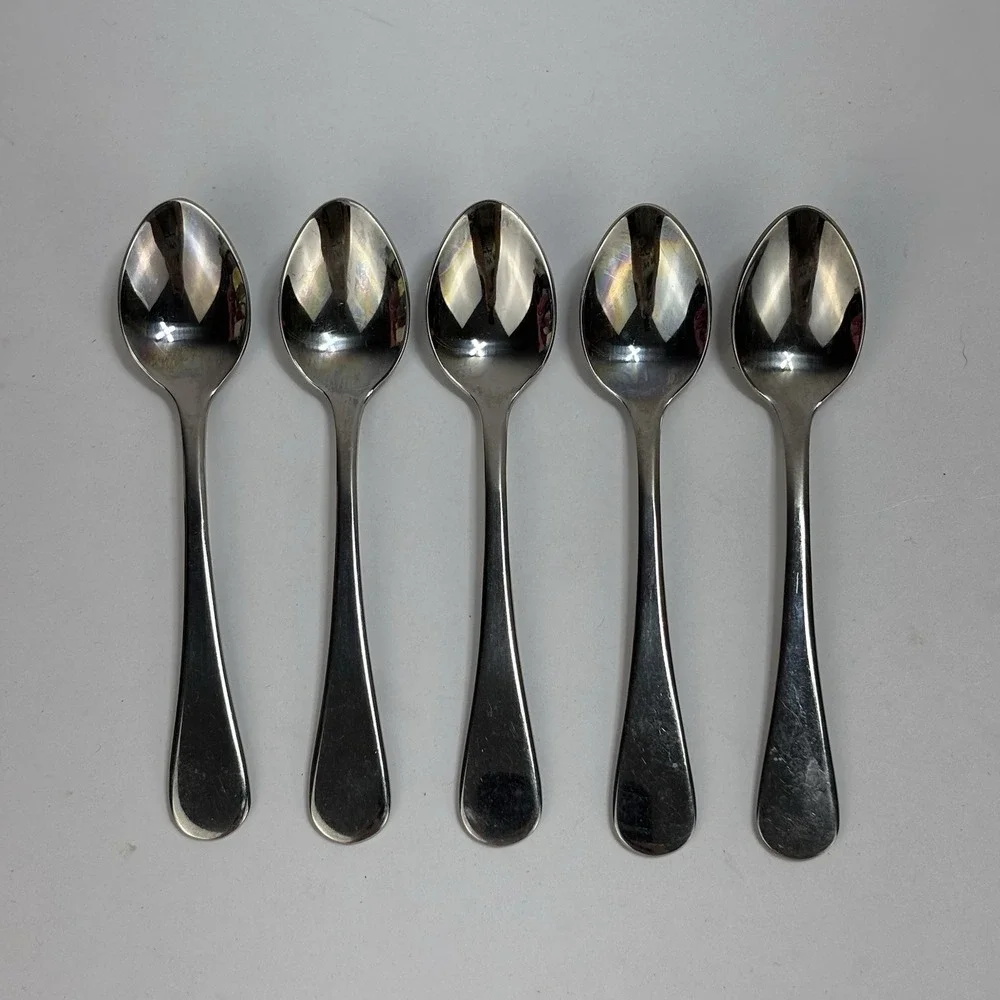 Lot of 5 Dansk Oval Spoons 18/8 Stainless Steel Glossy Silver Indonesia 4.75